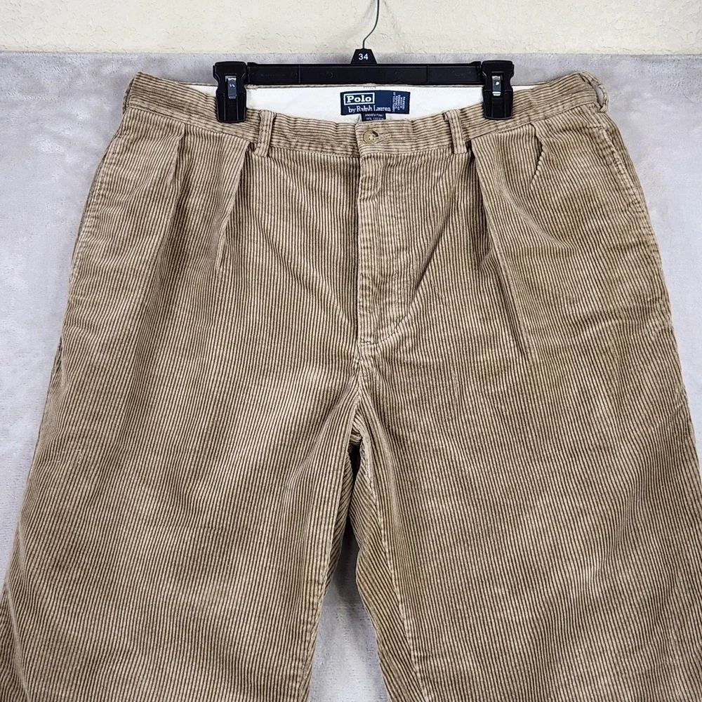 Polo Ralph Lauren Corduroy Pants Mens 38x32 Beige Andrew Pleated Classic Fit
